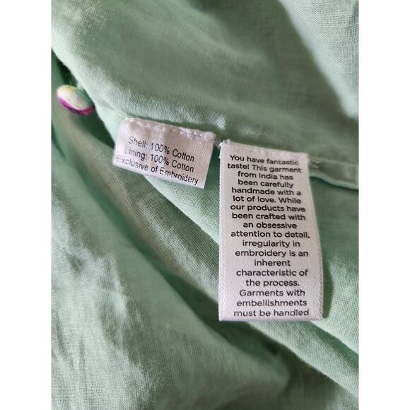 Hemant & Nandita Hera Long Sleeve Floral Mini Dress In Mint Macaron Size M - Picture 8 of 12